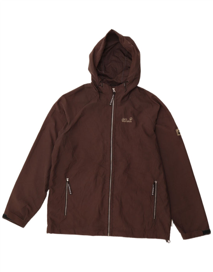 JACK WOLFSKIN Mens Hooded Rain Jacket UK 44/46 XL Brown Polyester
