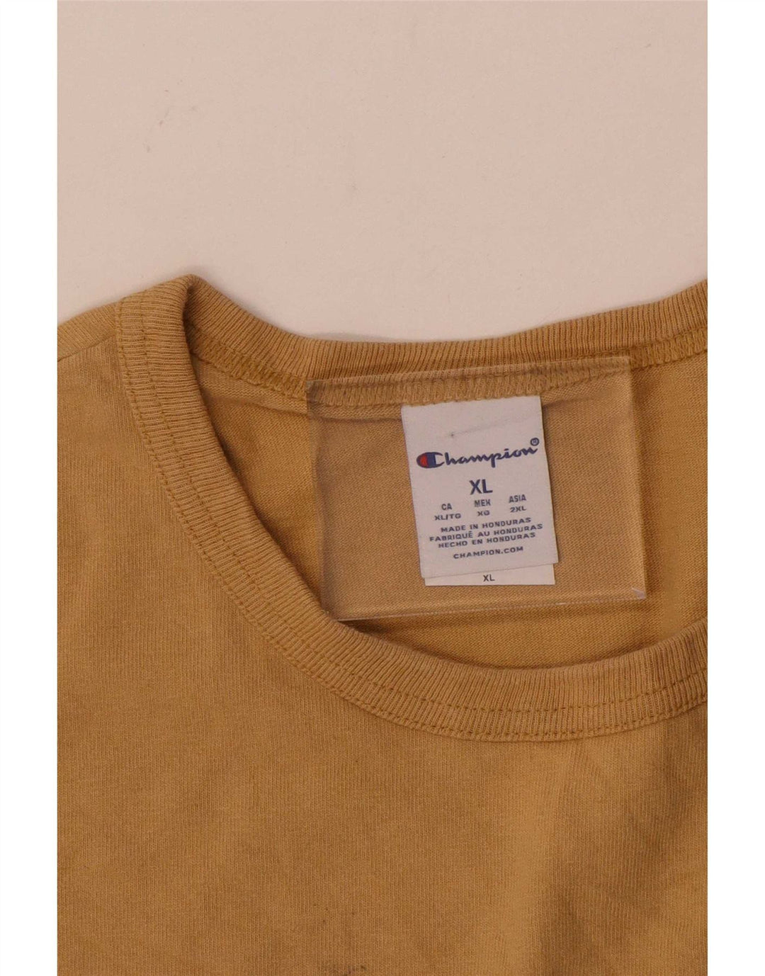 Champion Mens T-Shirt Top XL Beige Cotton