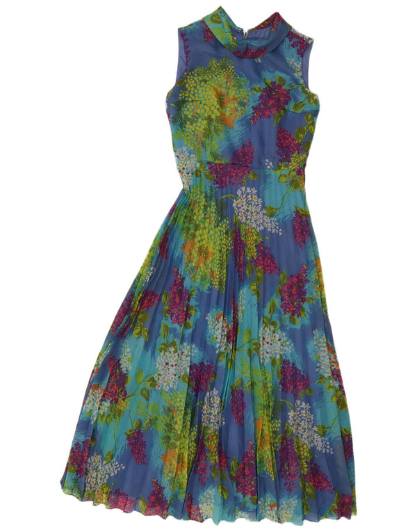 Vintage Womens Sleeveless Maxi Dress UK 12 Medium Blue Floral Synthetic