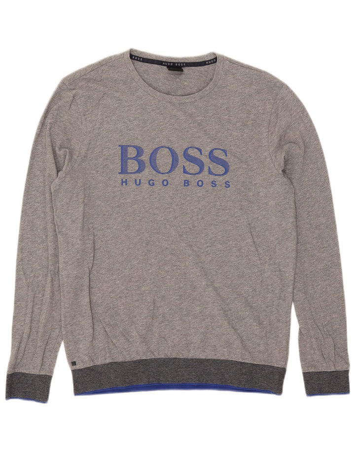 Hugo Boss Mens Graphic Top Long Sleeve Medium Grey Flecked Cotton