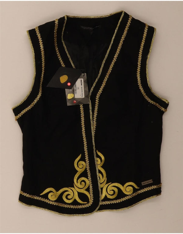 Vintage Womens OPEN Waistcoat IT 38 XS Black Paisley Cotton