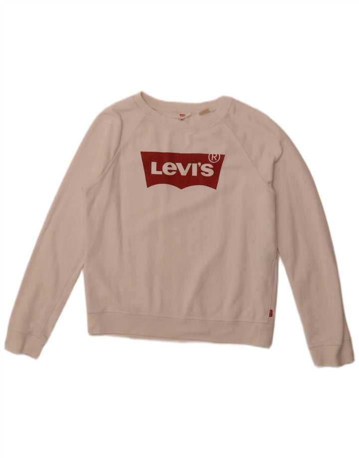 LEVI'S Womens Graphic Sweatshirt Jumper UK 10 Small White Cotton