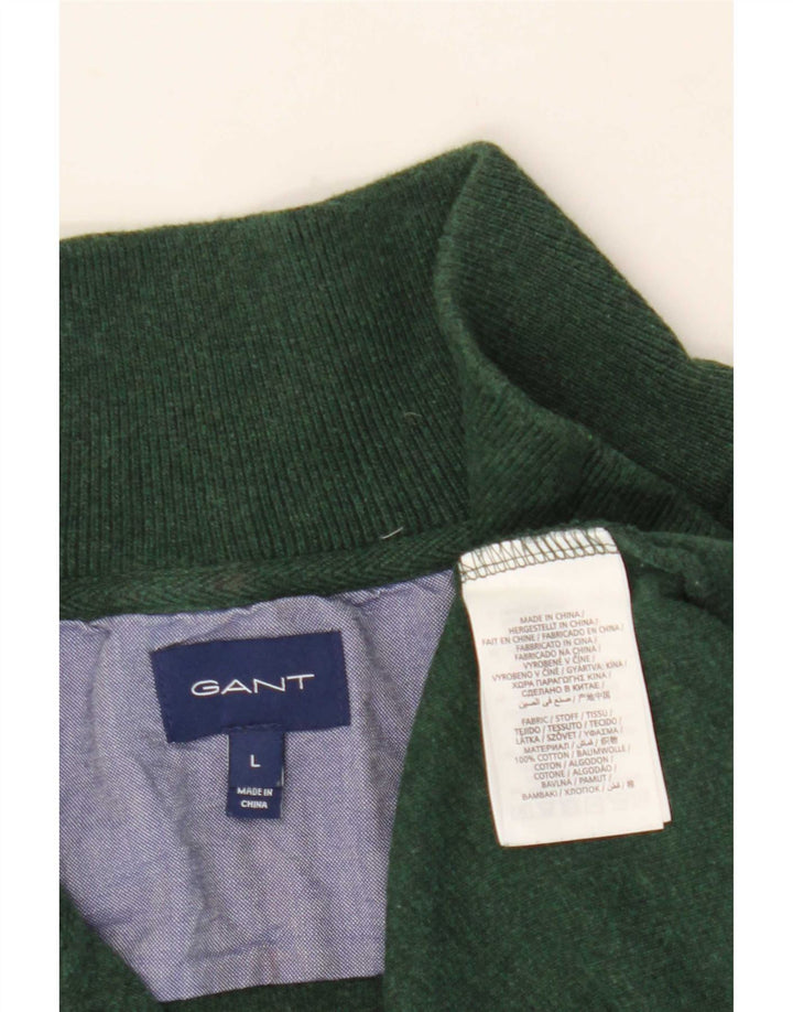 Gant Mens Zip Neck Jumper Sweater Large Green Cotton