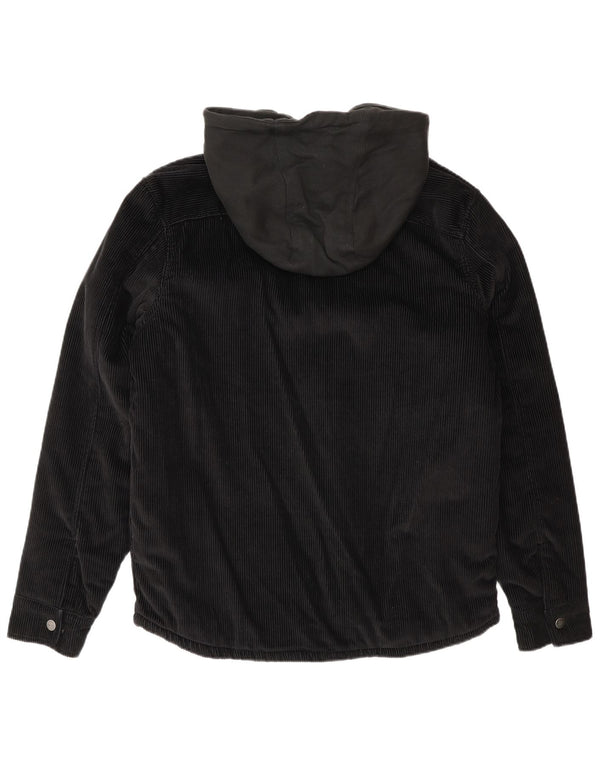 Zara Mens Hooded Corduroy Jacket UK 36 Small Black Cotton