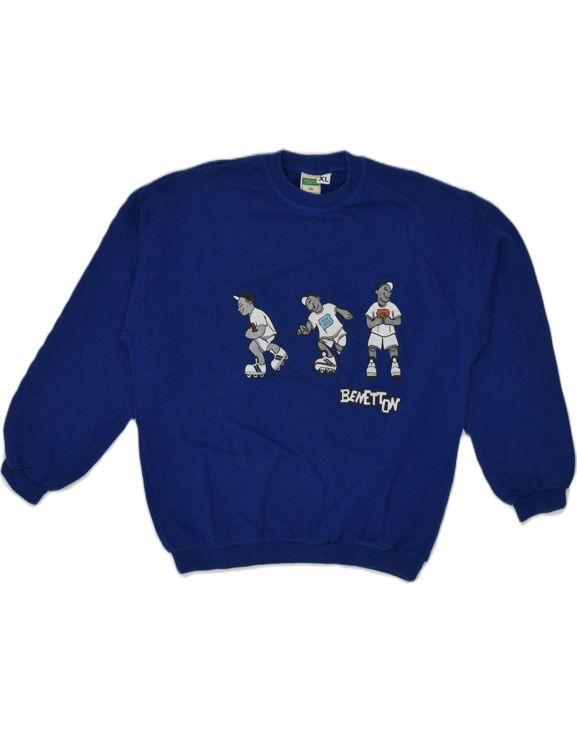 BENETTON Boys Graphic Crew Neck Jumper Sweater 12-13 Years XL Blue Cotton | Vintage Benetton | Thrift | Second-Hand Benetton | Used Clothing | Messina Hembry 