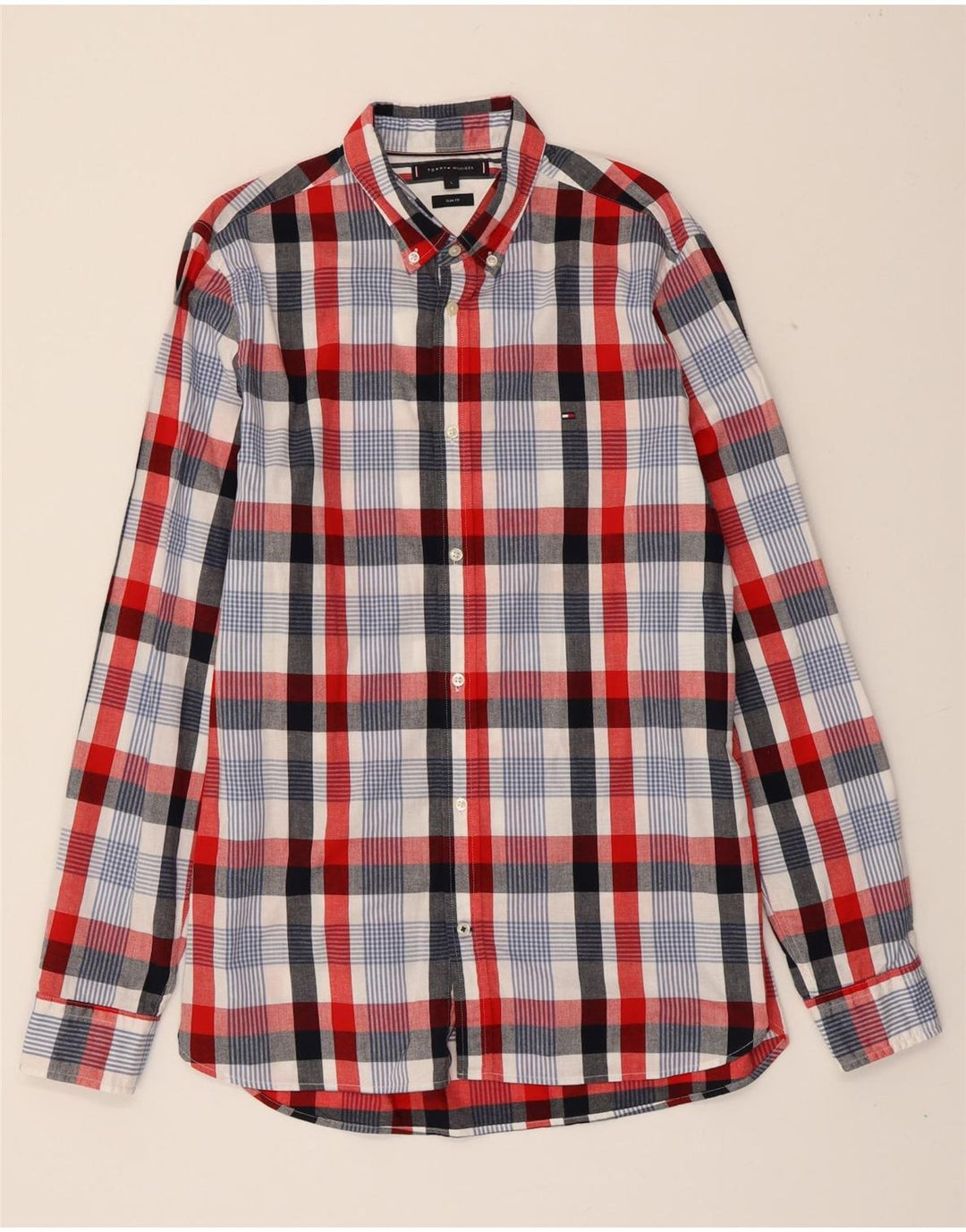 TOMMY HILFIGER Mens Slim Fit Shirt Large Red Check Vintage Tommy Hilfiger and Second-Hand Tommy Hilfiger from Messina Hembry 