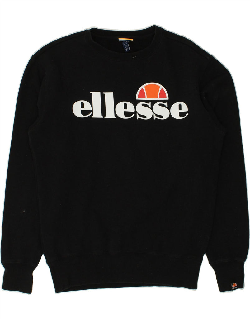 ELLESSE Mens Graphic Sweatshirt Jumper Small Black Cotton | Vintage Ellesse | Thrift | Second-Hand Ellesse | Used Clothing | Messina Hembry 