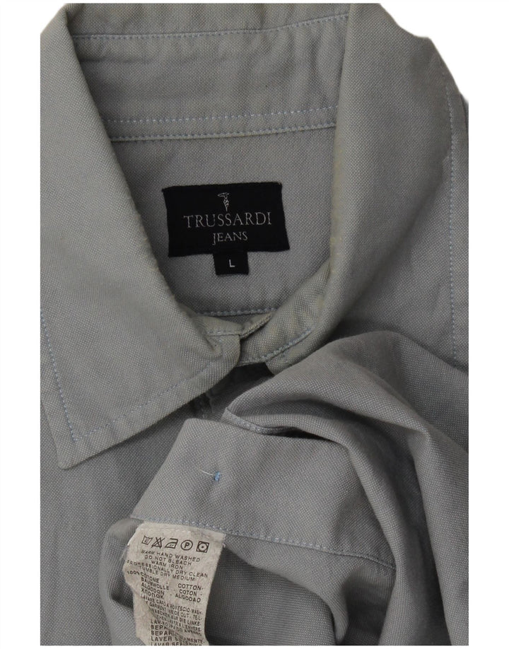 TRUSSARDI JEANS Mens Shirt Large Grey Cotton
