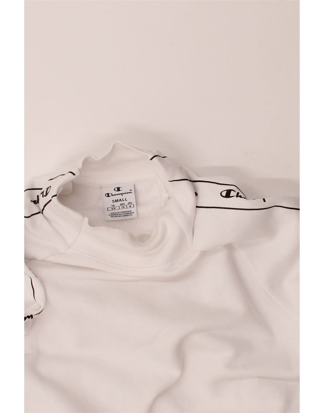 CHAMPION Womens Oversized Crop Graphic Sweatshirt Jumper UK 10 Small White Vintage Champion and Second-Hand Champion from Messina Hembry 
