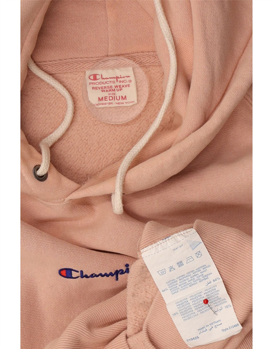 Champion Mens Hoodie Jumper Medium Pink Cotton