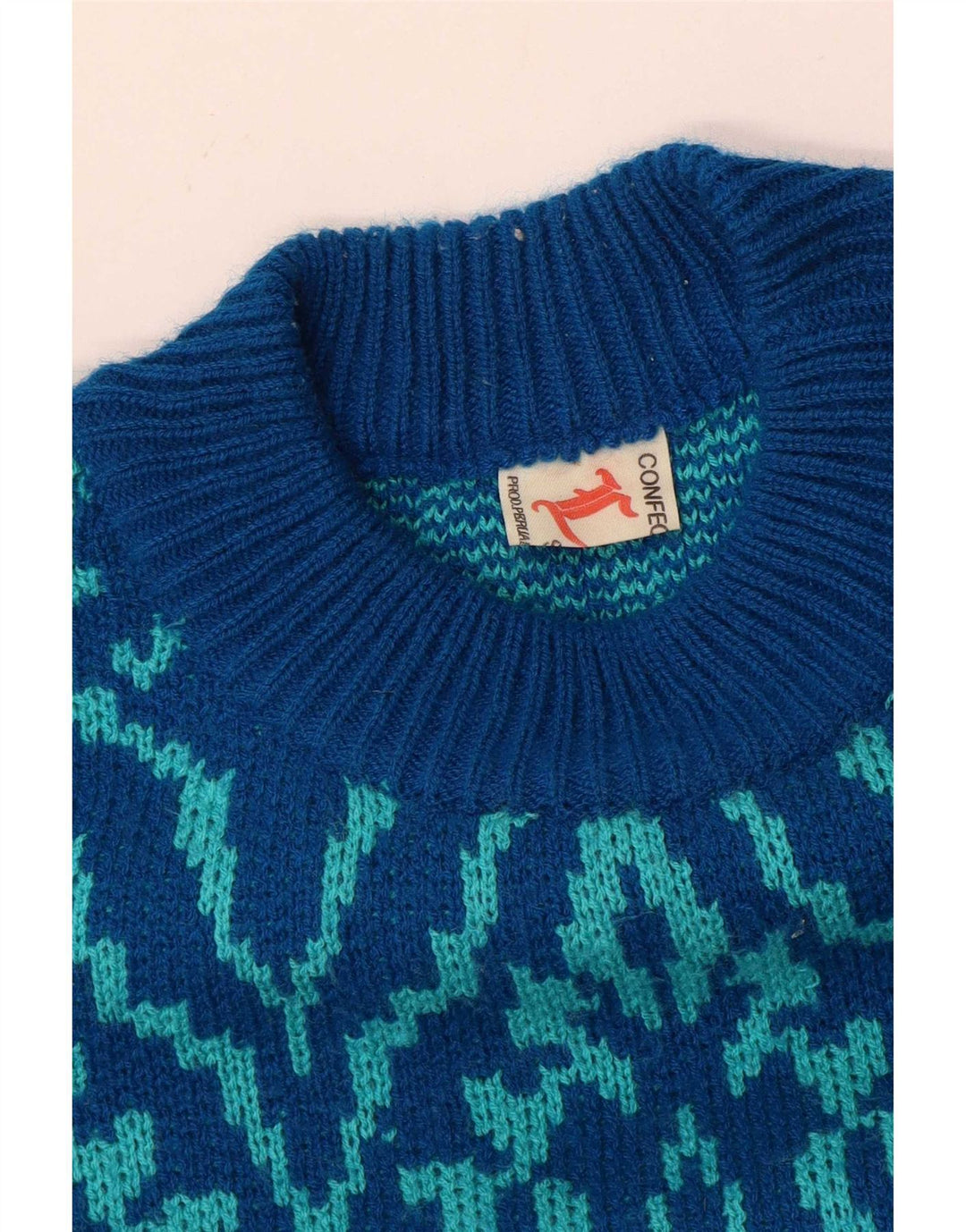 Vintage Mens Crew Neck Jumper Sweater Medium Blue Paisley