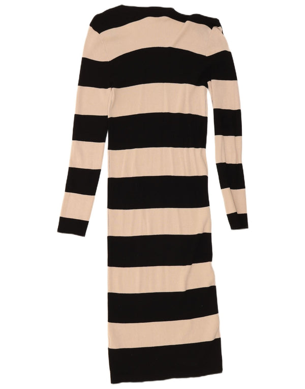 Oasis Womens Long Sleeve Bodycon Dress UK 10 Small Black Striped Viscose