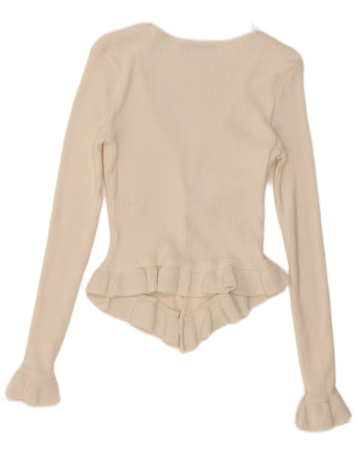 Zara Womens Crop Cardigan Sweater UK 12 Medium Beige Cotton