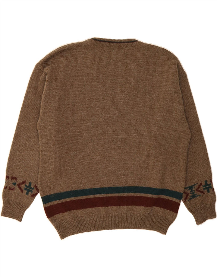 DULCAMARA Mens V-Neck Jumper Sweater Large Brown Fair Isle Vintage Dulcamara and Second-Hand Dulcamara from Messina Hembry 