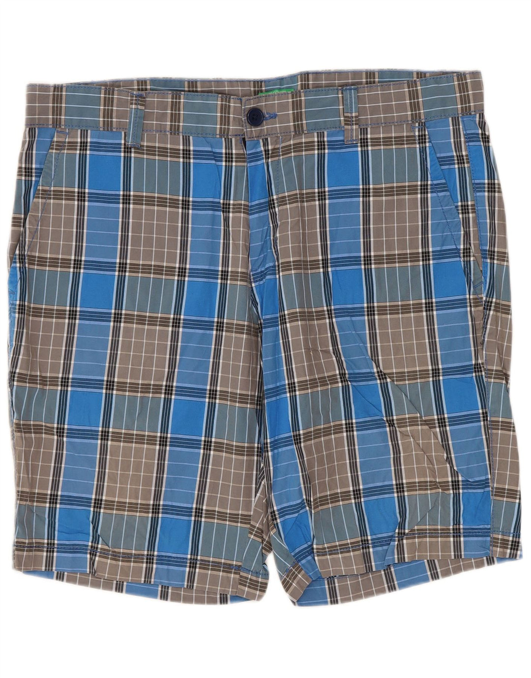 BENETTON Mens Chino Shorts W34 Large  Blue Check Cotton