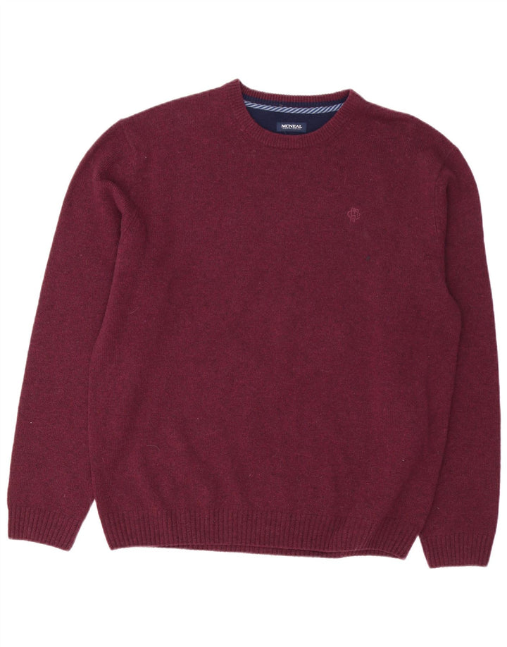 MCNEAL Mens Crew Neck Jumper Sweater 2XL Burgundy Lambswool