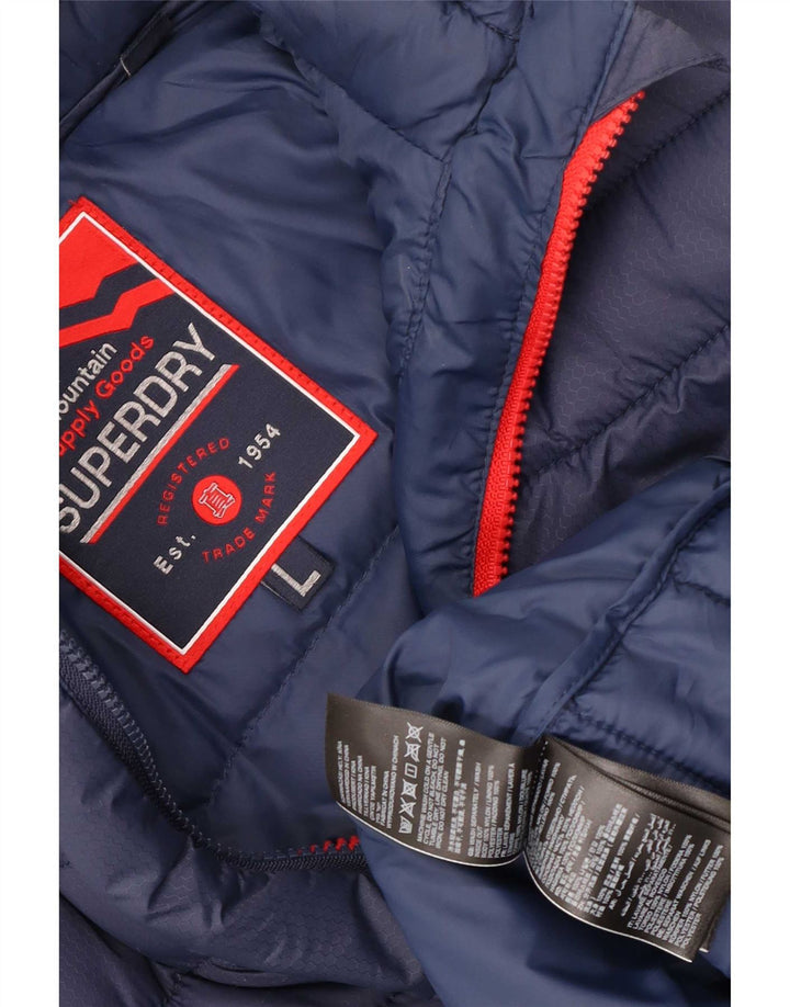 Superdry Mens Hooded Padded Jacket UK 40 Large Navy Blue Polyester