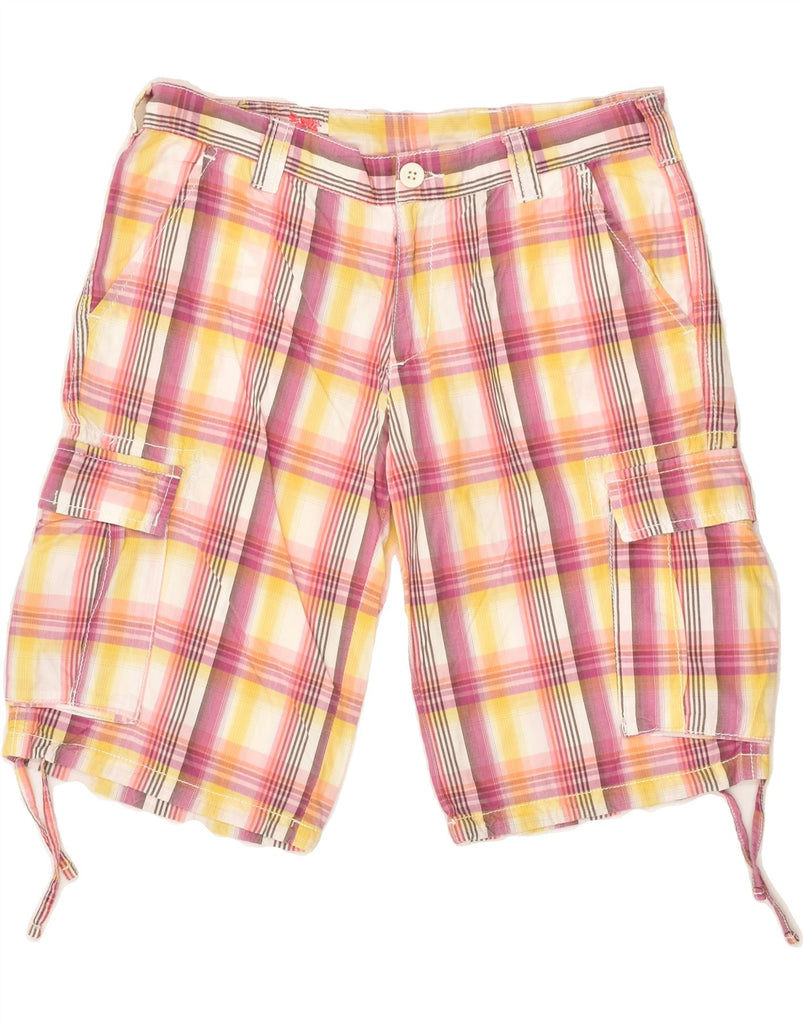 SUNDEK Womens Cargo Shorts IT 44 Medium W30  Pink Plaid Cotton | Vintage Sundek | Thrift | Second-Hand Sundek | Used Clothing | Messina Hembry 