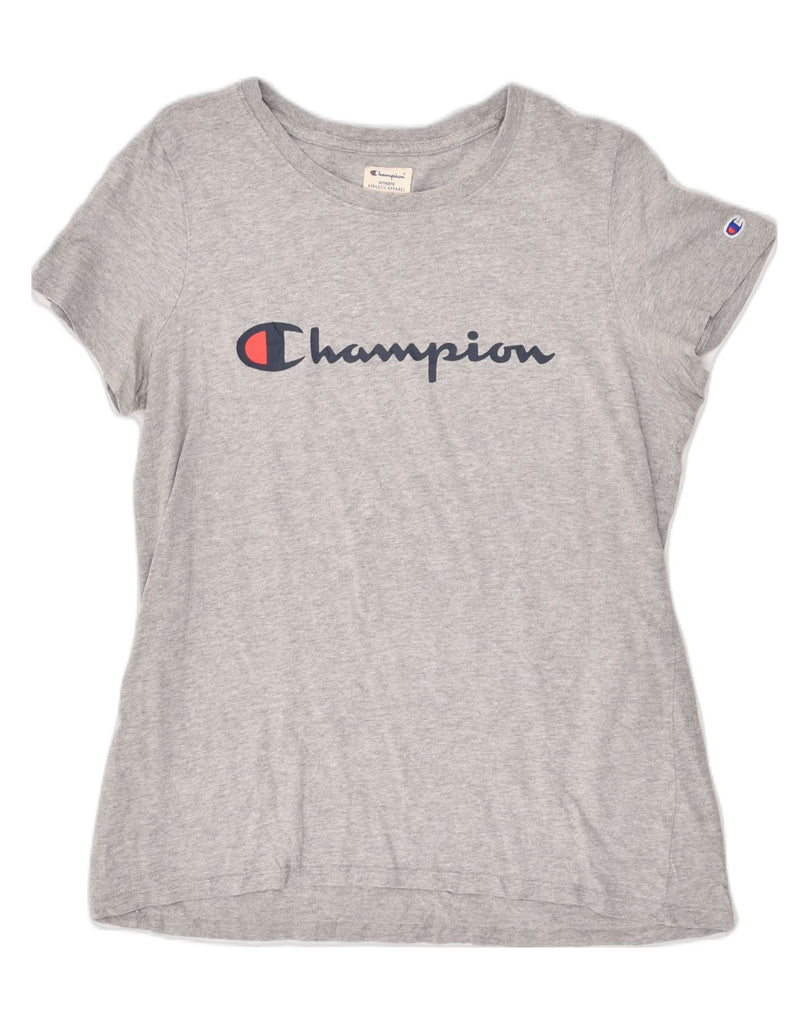 CHAMPION Womens Graphic T-Shirt Top UK 14 Medium Grey Cotton | Vintage Champion | Thrift | Second-Hand Champion | Used Clothing | Messina Hembry 