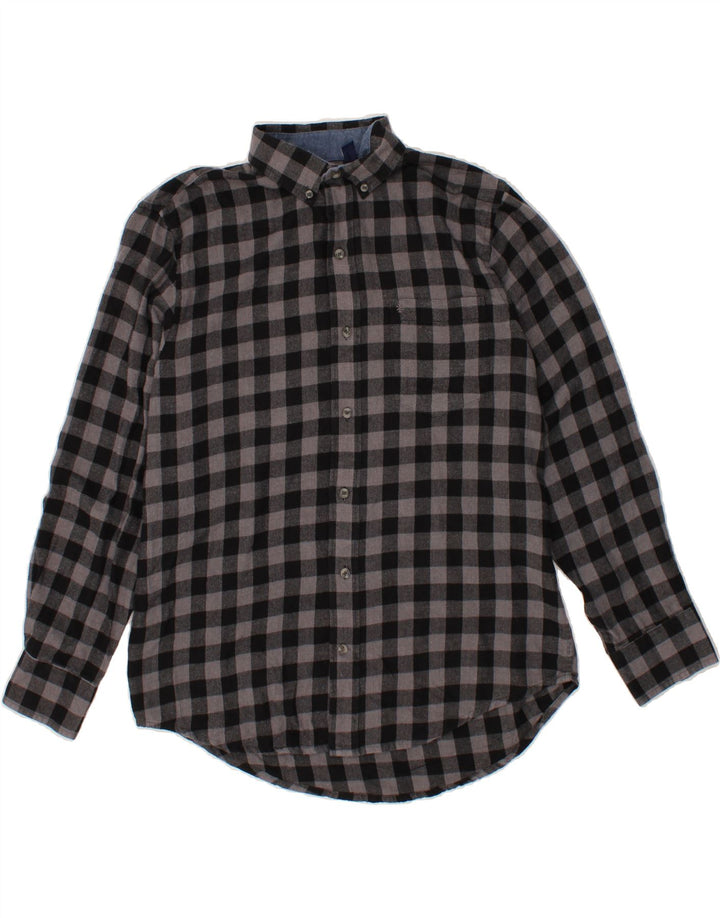 IZOD Mens Flannel Shirt Medium Grey Gingham Cotton Vintage Izod and Second-Hand Izod from Messina Hembry 