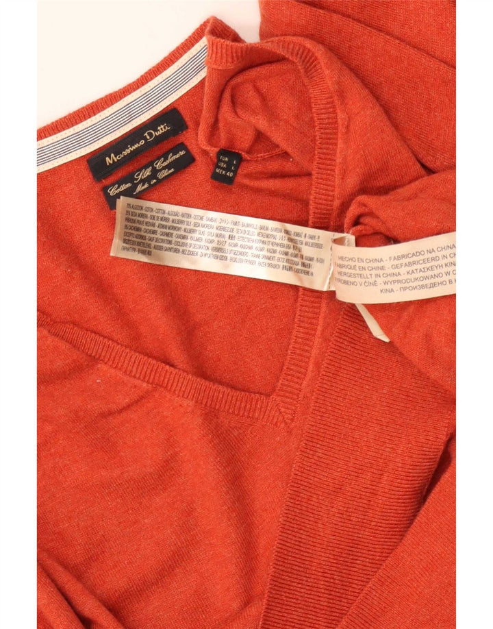Massimo Dutti Mens V-Neck Jumper Sweater Large Red Cotton