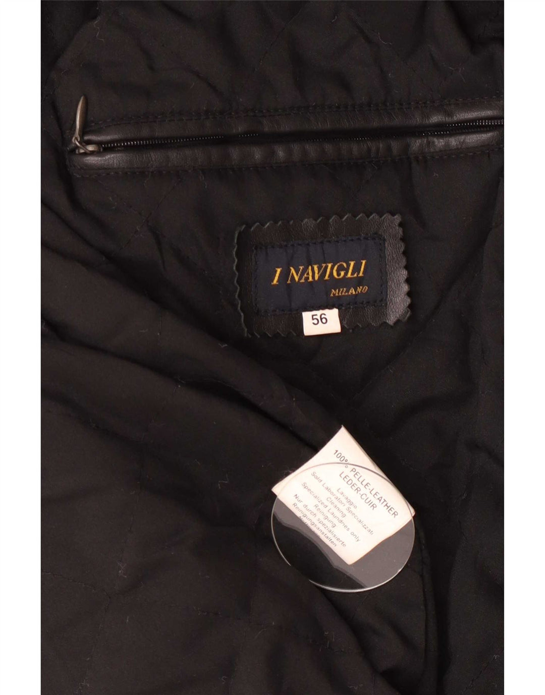 I NAVIGLI Mens Leather Jacket IT 56 3XL Black
