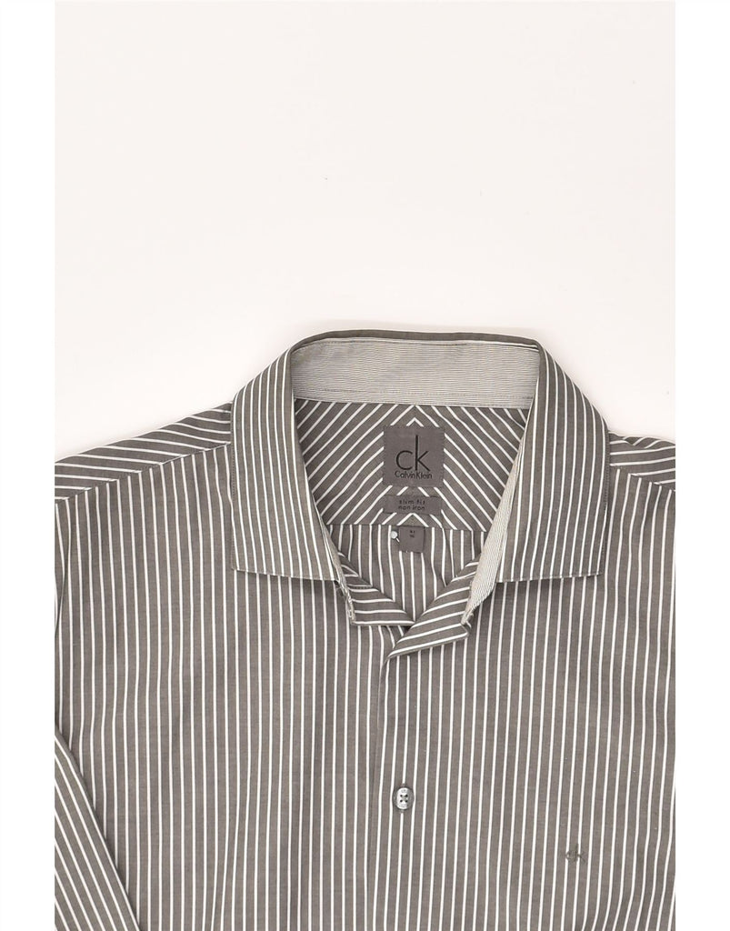 CALVIN KLEIN Mens Slim Fit Shirt Size 16 41 Large Grey Striped Cotton | Vintage Calvin Klein | Thrift | Second-Hand Calvin Klein | Used Clothing | Messina Hembry 