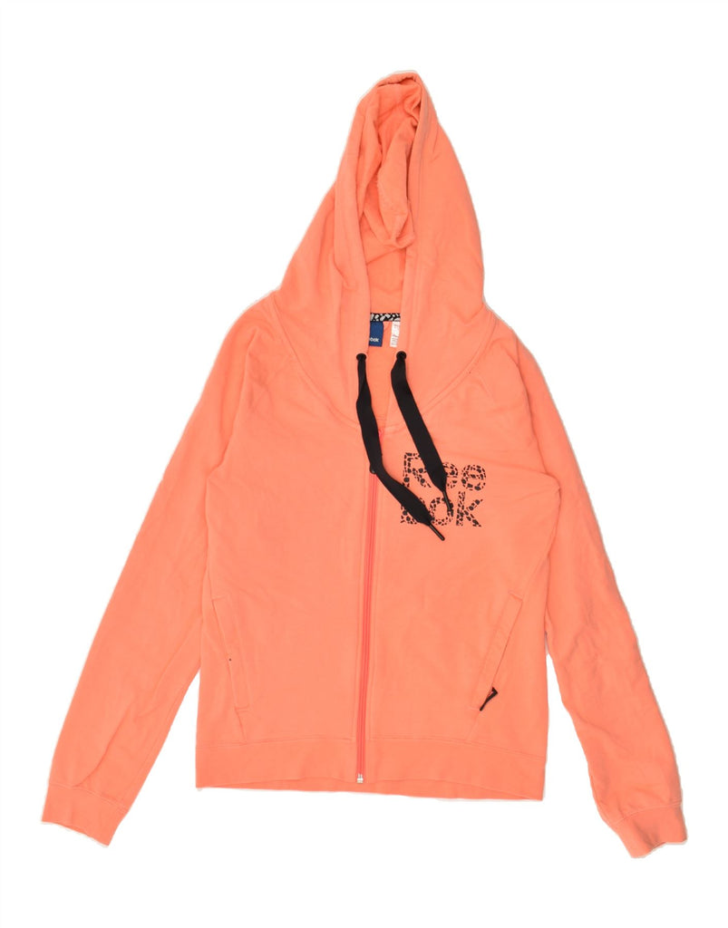 REEBOK Womens Graphic Zip Hoodie Sweater UK 8/10 Small Orange Cotton | Vintage Reebok | Thrift | Second-Hand Reebok | Used Clothing | Messina Hembry 