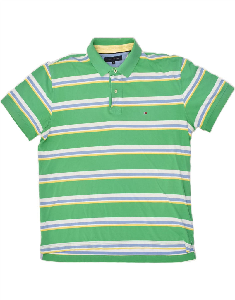 TOMMY HILFIGER Mens Polo Shirt XL Green Striped Cotton Vintage Tommy Hilfiger and Second-Hand Tommy Hilfiger from Messina Hembry 