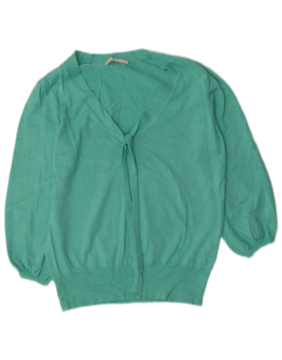 Marks & Spencer Womens 3/4 Sleeve V-Neck Jumper Sweater UK 14 Medium Green