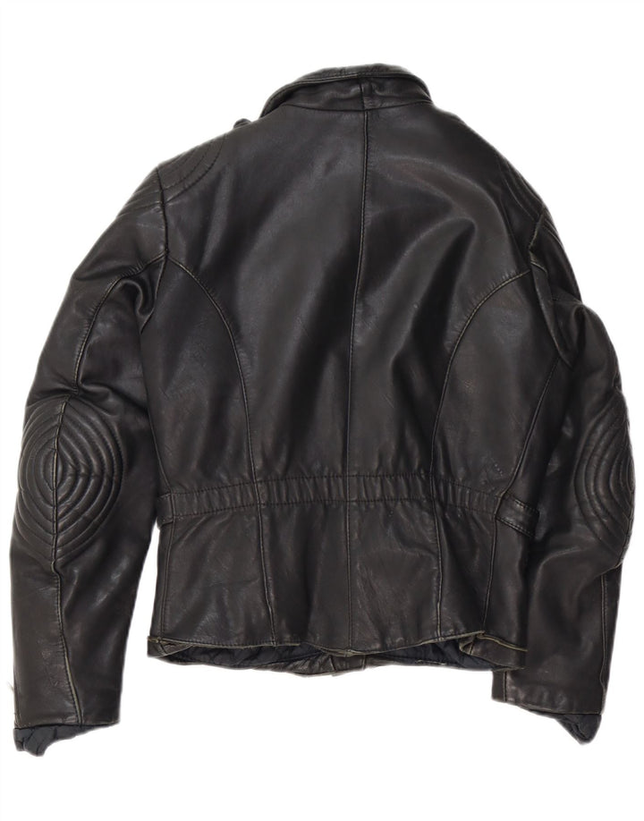 Vintage Womens Leather Biker Jacket IT 44 Medium Black Leather