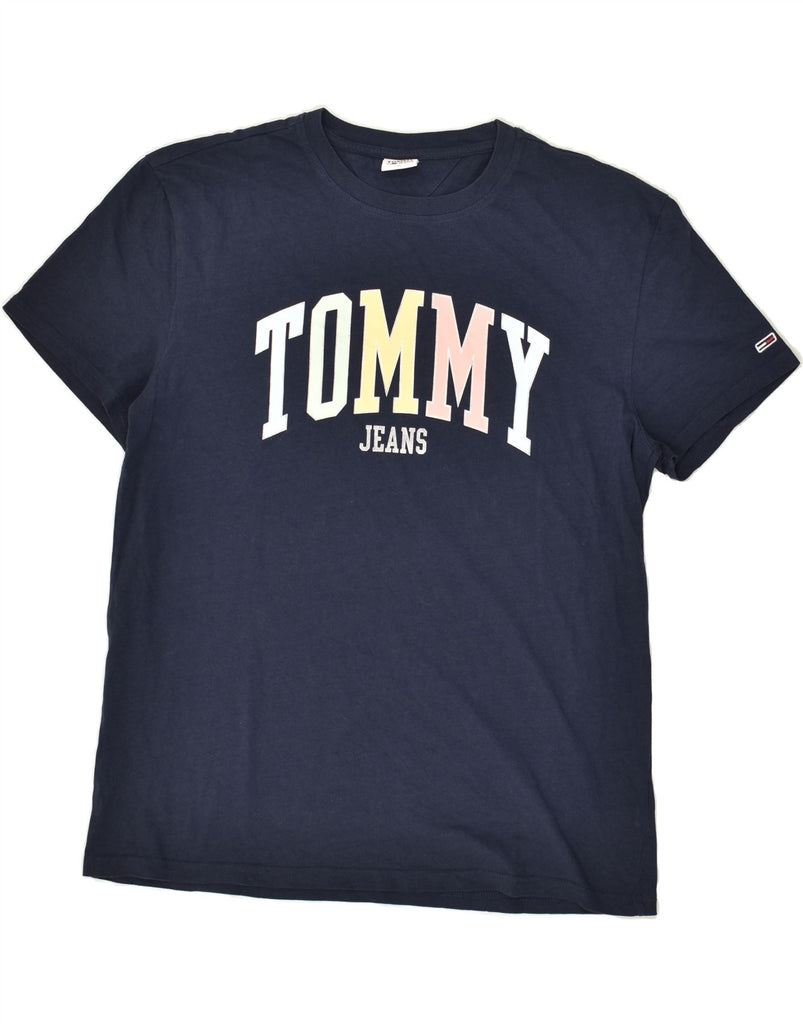 TOMMY HILFIGER Womens Graphic T-Shirt Top UK 18 XL Navy Blue Cotton Vintage Tommy Hilfiger and Second-Hand Tommy Hilfiger from Messina Hembry 