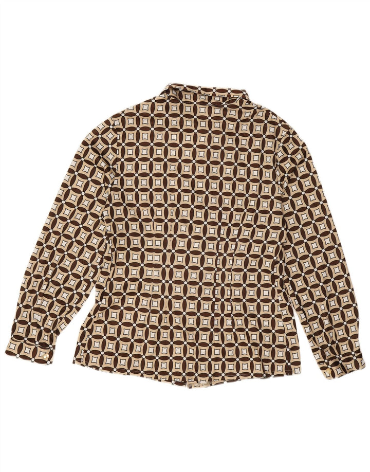 VINTAGE Womens Shirt UK 16 Large Beige Geometric Wool