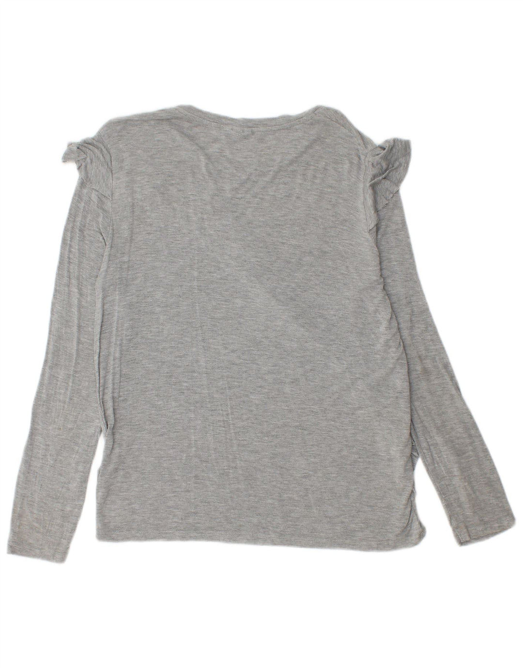 Topshop Womens Ruffle Front Top Long Sleeve UK 12 Medium Grey Flecked