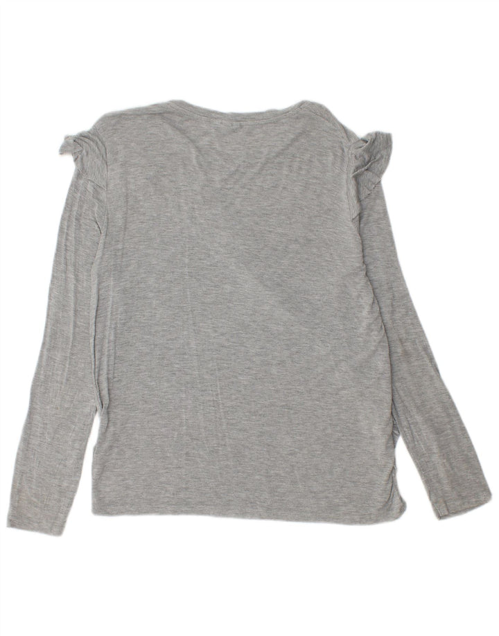 Topshop Womens Ruffle Front Top Long Sleeve UK 12 Medium Grey Flecked