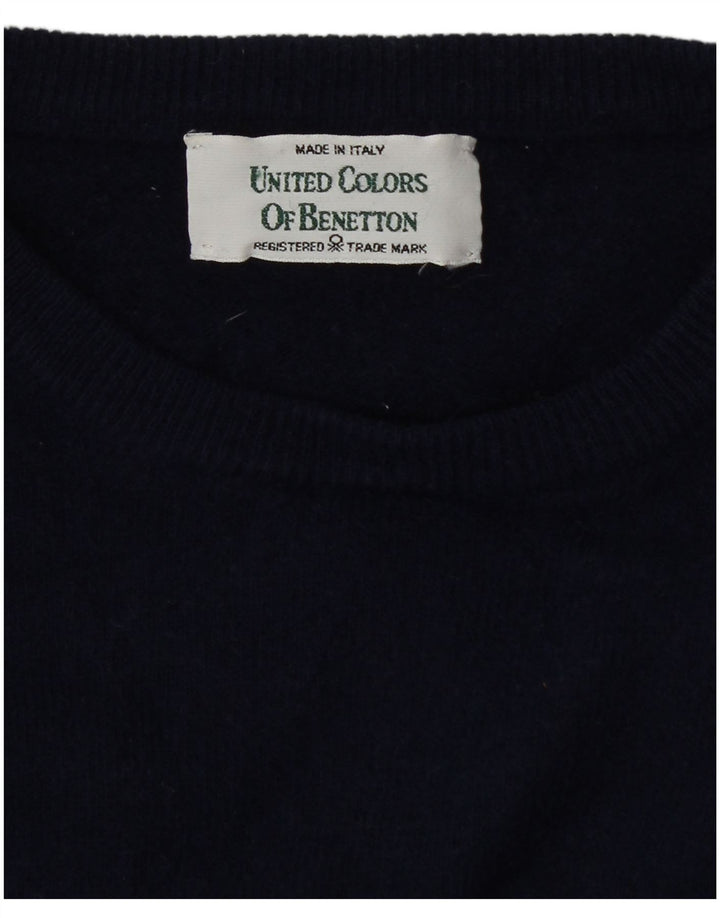 Benetton Womens Boat Neck Jumper Sweater UK 12 Medium Navy Blue