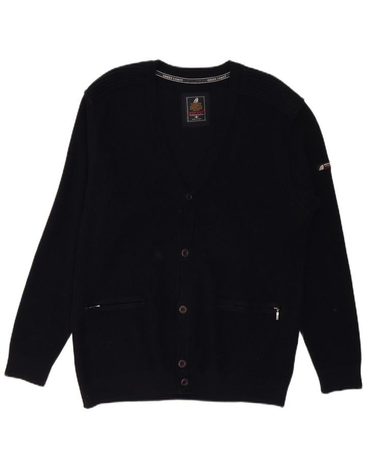 GREEN COAST Mens Cardigan Sweater IT 52 Large Black Merino Wool