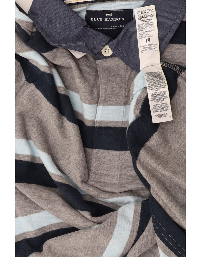 BLUE HARBOUR Mens Long Sleeve Polo Shirt Small Grey Striped Cotton Vintage Blue Harbour and Second-Hand Blue Harbour from Messina Hembry 