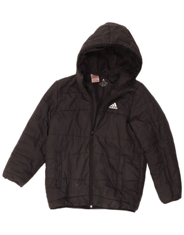 Adidas Boys Hooded Padded Jacket 11-12 Years Black Polyester