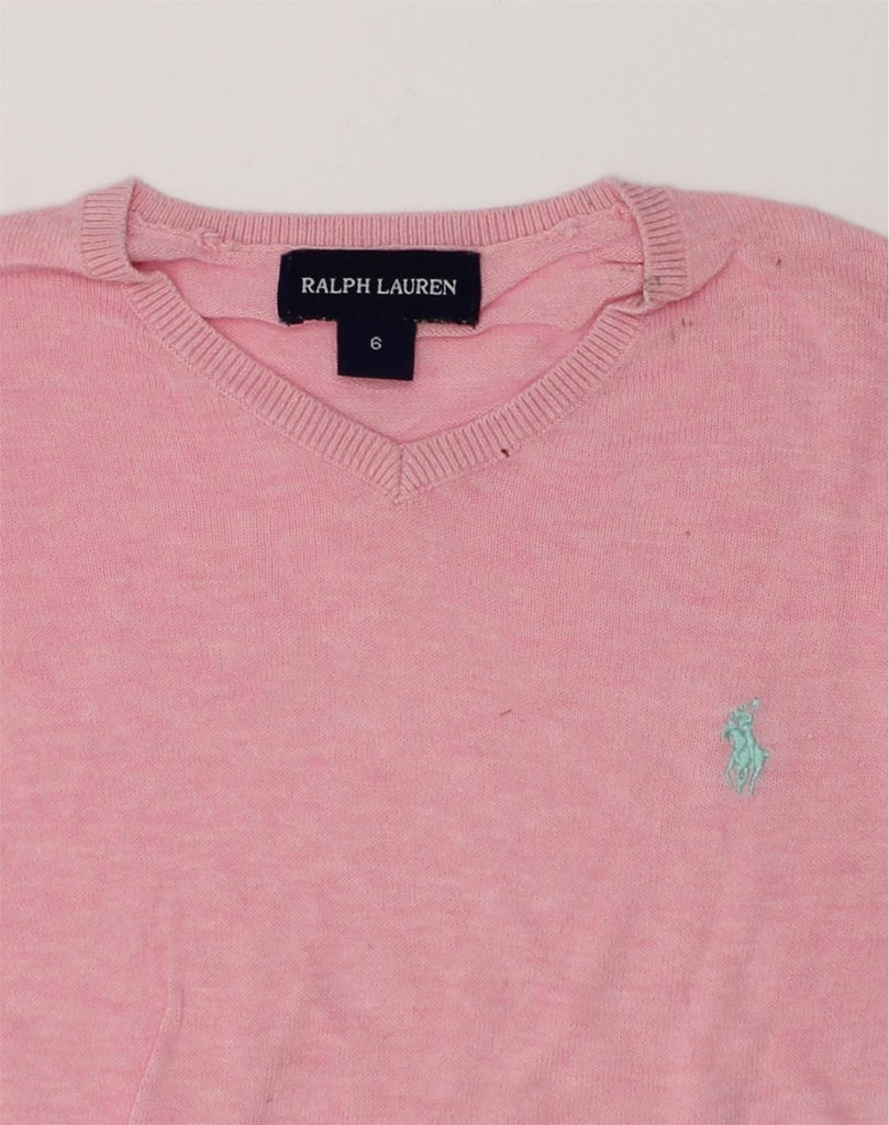 RALPH LAUREN Girls V-Neck Jumper Sweater 5-6 Years Pink Cotton | Vintage Ralph Lauren | Thrift | Second-Hand Ralph Lauren | Used Clothing | Messina Hembry 