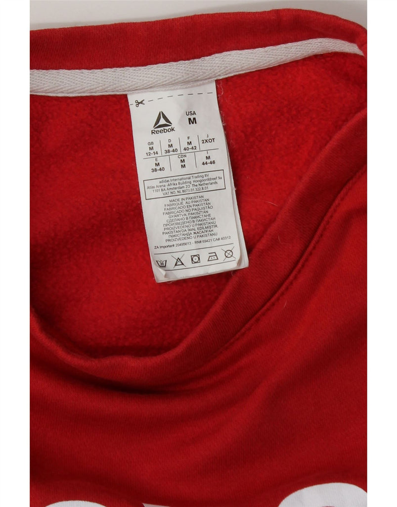 REEBOK Womens Crop Graphic Oversized Sweatshirt Jumper UK 12/14 Medium Red Vintage Reebok and Second-Hand Reebok from Messina Hembry 