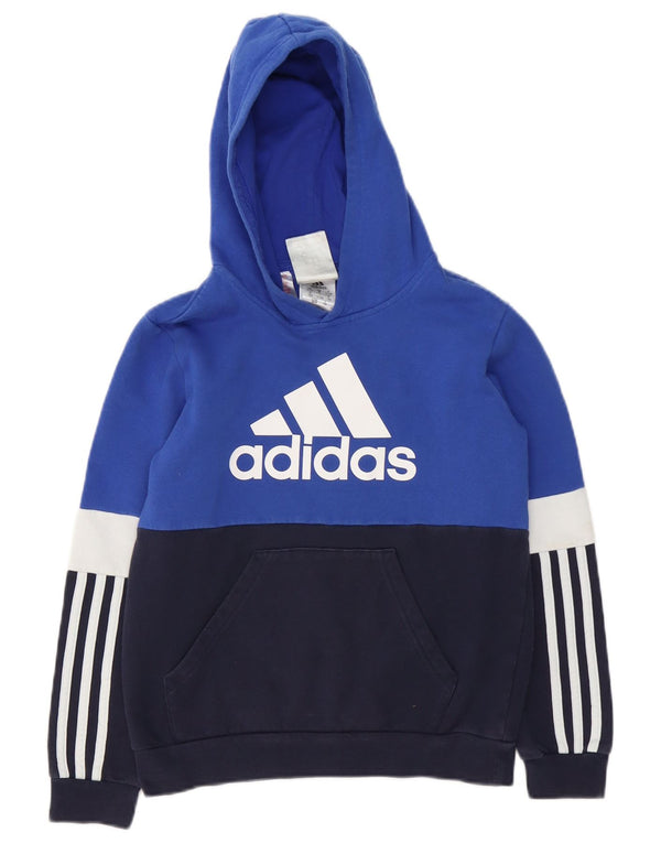 Adidas Boys Graphic Hoodie Jumper 11-12 Years Blue Colourblock Cotton