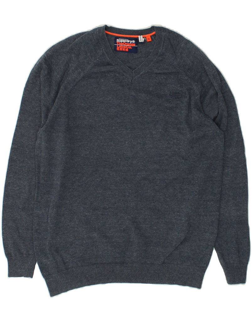 SUPERDRY Mens Slim Fit V-Neck Jumper Sweater XL Navy Blue Cotton | Vintage Superdry | Thrift | Second-Hand Superdry | Used Clothing | Messina Hembry 