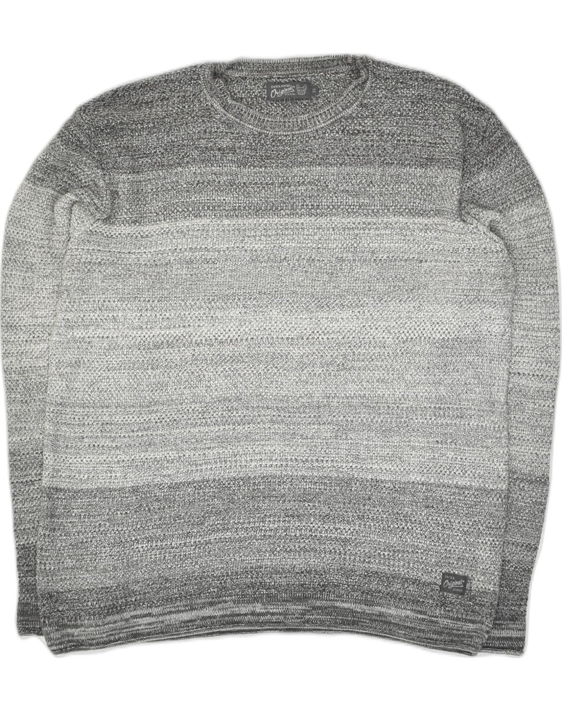 JACK & JONES Mens Crew Neck Jumper Sweater 2XL Grey Striped Cotton | Vintage Jack & Jones | Thrift | Second-Hand Jack & Jones | Used Clothing | Messina Hembry 