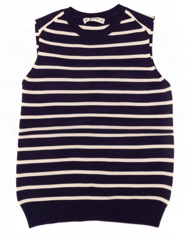 Zara Womens Vest Tank Top UK 8 Small Navy Blue Striped Viscose