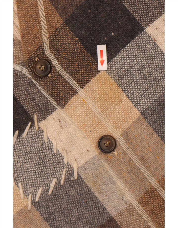 Vintage Mens Waistcoat Large Beige Check Acrylic