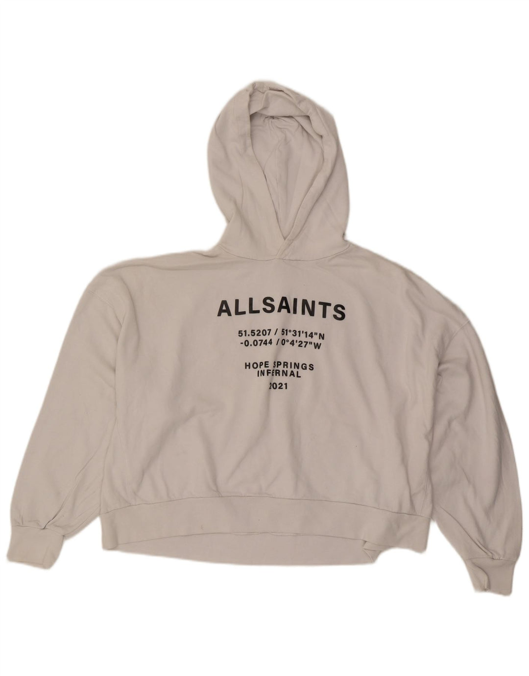 All Saints Womens Oversized Crop Graphic Hoodie Jumper UK 14 Medium White