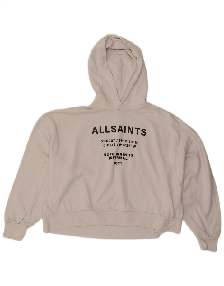 All Saints Womens Oversized Crop Graphic Hoodie Jumper UK 14 Medium White