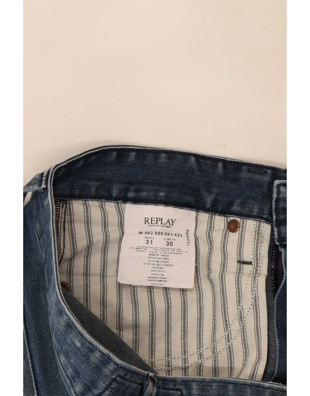 Replay Mens Waitom Straight Jeans W31 L30 Blue Cotton