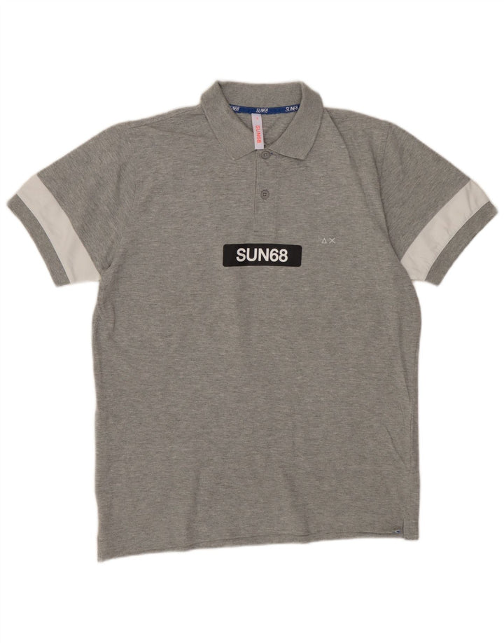 SUN68 Mens Graphic Polo Shirt Small Grey Colourblock